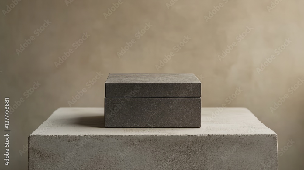 Aufkleber gift box with no design or text, placed on a minimalist surface, focusing on clean lines and a conte