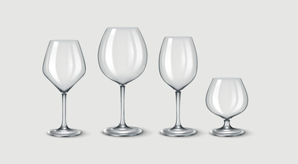 3D realistic illustration of a set of luxury wine glasses featuring modern design. Suitable for elegant dining, wine tastings, and fine restaurants.
