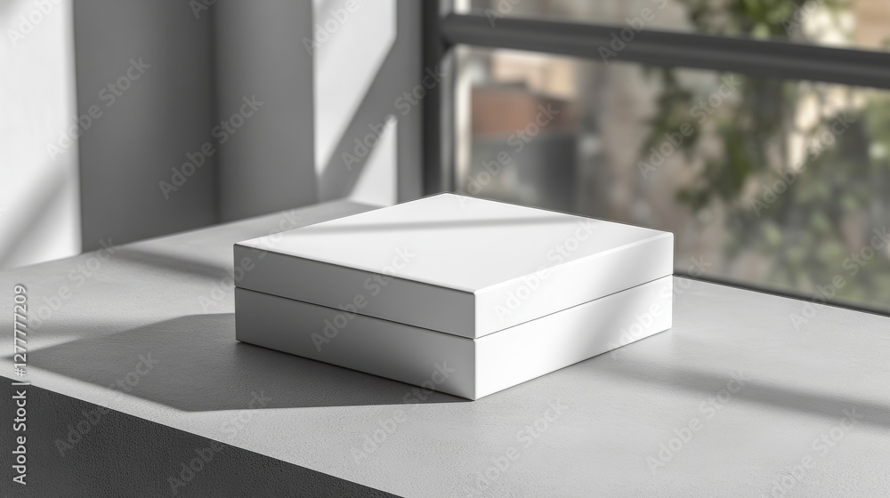 Poster gift box with no design or text, placed on a minimalist surface, focusing on clean lines and a conte