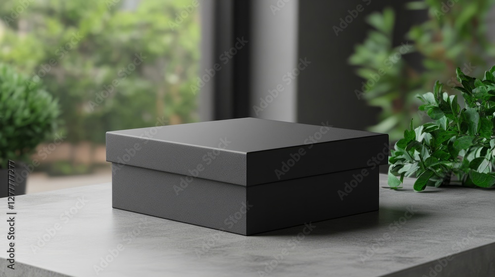 Poster gift box with no design or text, placed on a minimalist surface, focusing on clean lines and a conte