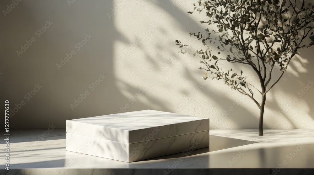 Aufkleber gift box with no design or text, placed on a minimalist surface, focusing on clean lines and a conte