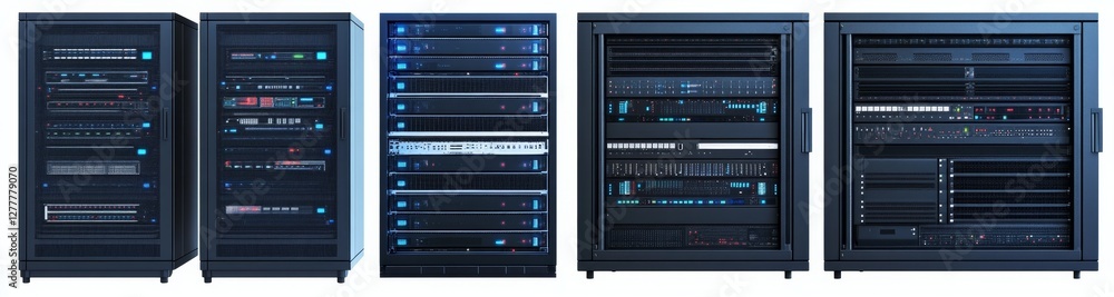 Poster server racks in data center; network equipment; digital technology