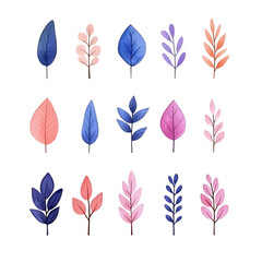 Fototapeta premium Colorful Floral Elements and Leaves in Various Shapes and Sizes