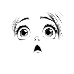 Fototapeta premium Surprised cartoon face with wide-open eyes and raised eyebrows