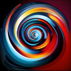 Vibrant abstract spiral with swirling colors of blue, red, yellow, and black, creating a hypnotic vortex effect, symbolizing motion, energy, and creativity.