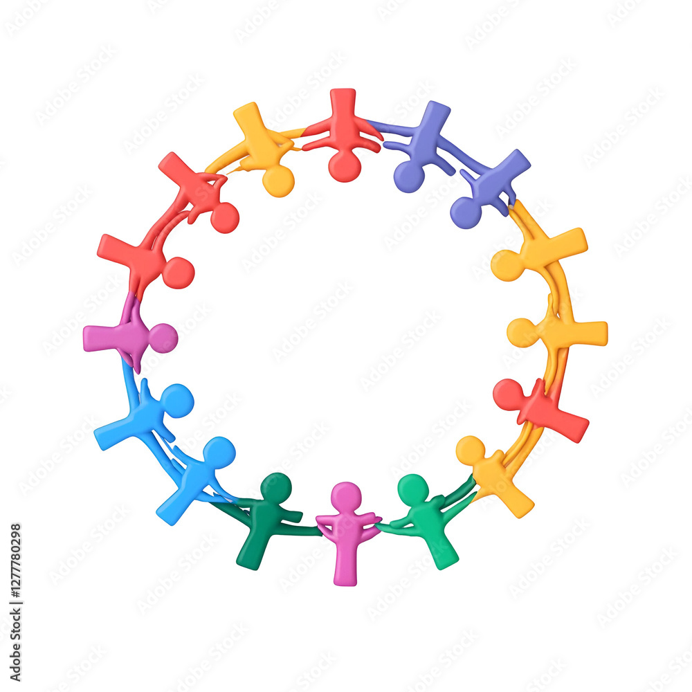 Poster Group of Colorful Figures in Circle Symbolizing Unity and Togetherness