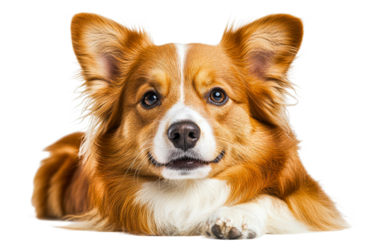 Corgi resting, alert on white background