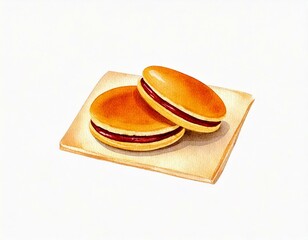 Watercolor illustration of Dorayaki, a classic Japanese honey pancake confection.