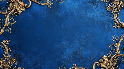 Royal blue texture with golden floral patterns, creating an elegant, luxurious background. Perfect for invitations, certificates, or upscale decor designs.