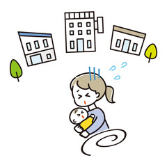 病気の赤ちゃんを抱いて病院を探し走り回る母