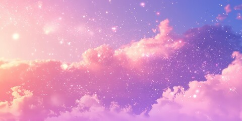 Fototapeta premium Dreamy pink and lilac fantasy sky with a glowing unicorn sparkle effect.