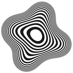 Organic, 3D digital pattern of curving black and white stripes