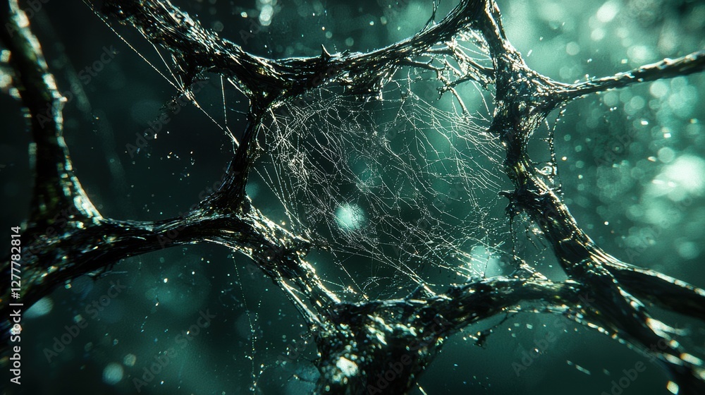 Poster abstract web of interconnected branches with a green glow