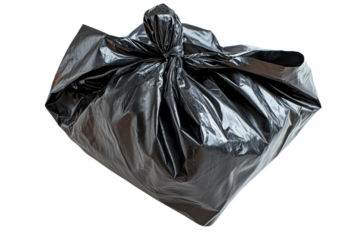 Tied black plastic bag for trash