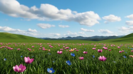 Vibrant wildflowers in a sunny meadow landscape.