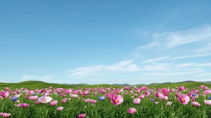 Obraz premium Vibrant flower field under a clear blue sky.