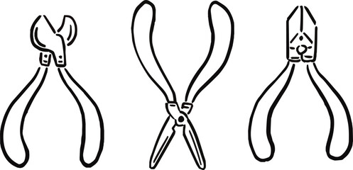 シンプルなペンチの線画イラストセット