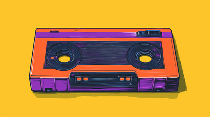 Fototapeta premium Colorful Retro Cassette Tape Illustration in Pop Art Style on Vibrant Yellow Background 