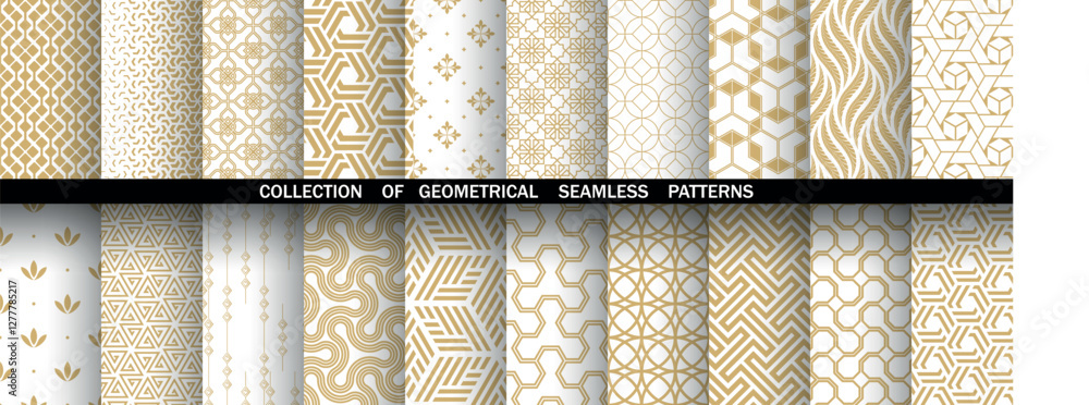 Aufkleber Geometric set of seamless golden and white patterns. Simple vector graphics