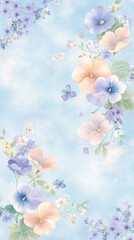A blue and white floral print with a blue sky background