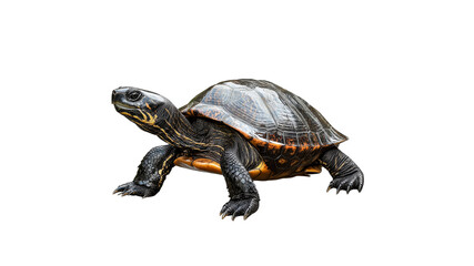 Fototapeta premium Turtle moving across a white surface in detail