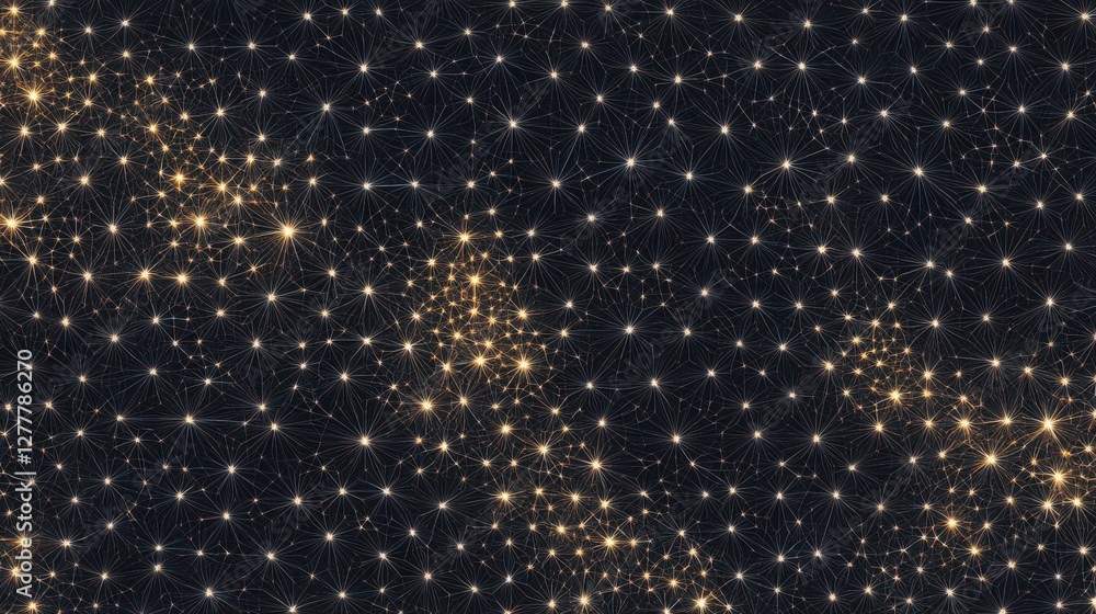 Poster sparkling cosmic background with glowing stars and connected lines in a dark space scene