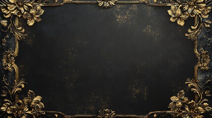 Luxurious black texture with golden floral patterns, perfect for invitations, certificates, or upscale decor. Elegant, opulent, and timeless design.