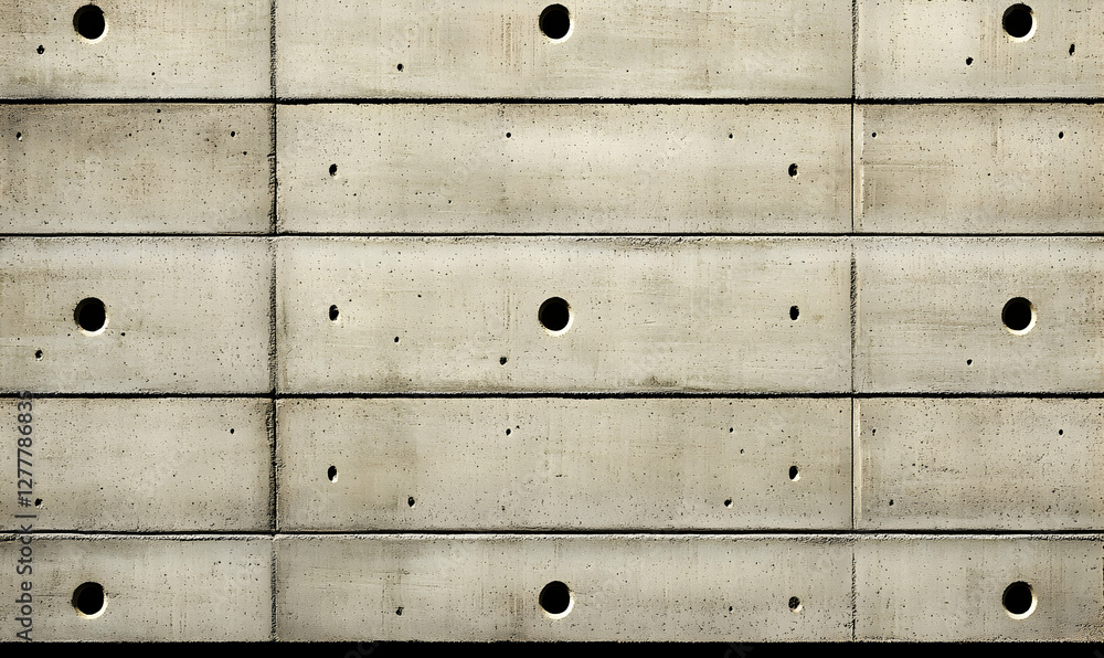 Aufkleber abstract textured background of horizontal beige concrete panels with regularly spaced holes. ideal 