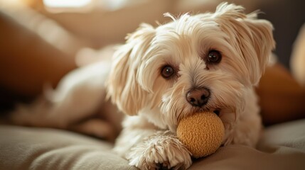 A dog occupied with chewing on a favorite toy.