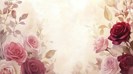 Romantic vintage floral border featuring red and blush roses with soft watercolor effects. Ideal for wedding invitations, greeting cards, and elegant designs.