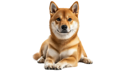 Shiba Inu dog resting on a white background