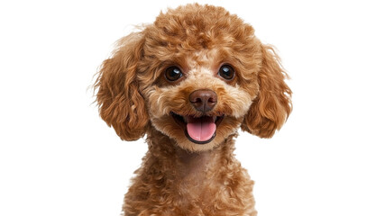 Happy brown poodle with curly fur and bright eyes