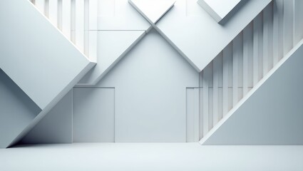 Fototapeta premium Geometric Abstraction. A modern architectural scene, clean lines and minimalist shapes, creating a sense of depth and visual interest.