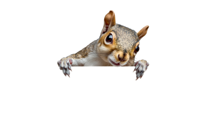 Cute squirrel peeking over a blank surface