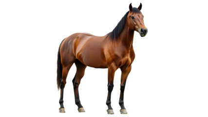 Strong brown horse standing on white background