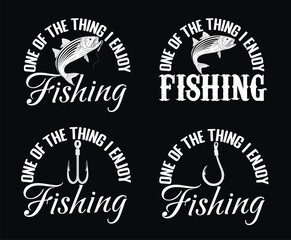 Vector set of fishing lettering bundle with fish, double hook illustrations
