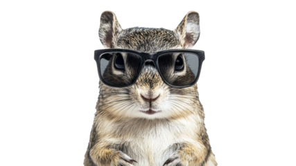 Squirrel wearing sunglasses poses for a picture