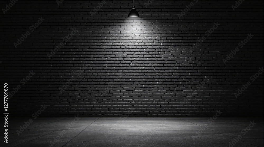 Poster dark brick wall background with spotlight from a single overhead lamp. dramatic lighting concept, cr