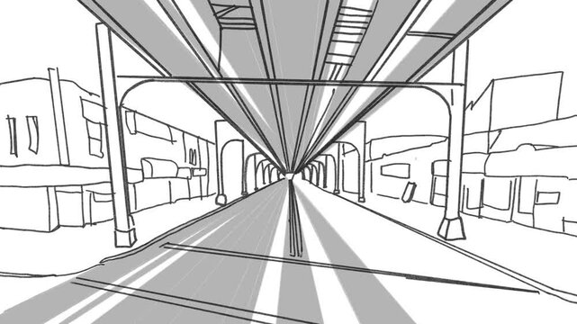 subway station in the city doodle illustration loop animation 