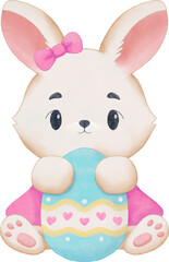 Rabbit Easter Day Watercolor Illustration for card website, application, printing, document, poster design, etc.