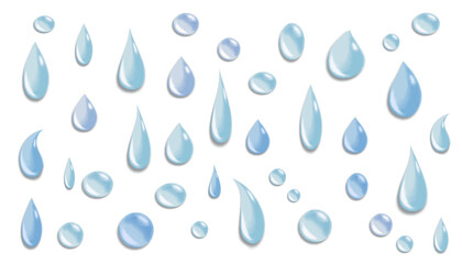 A set of various water droplet-shaped icons (light blue)