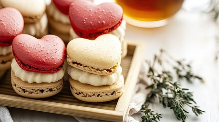 Fototapeta premium A close-up of heart-shaped macarons baked from vegan and organic ingredients