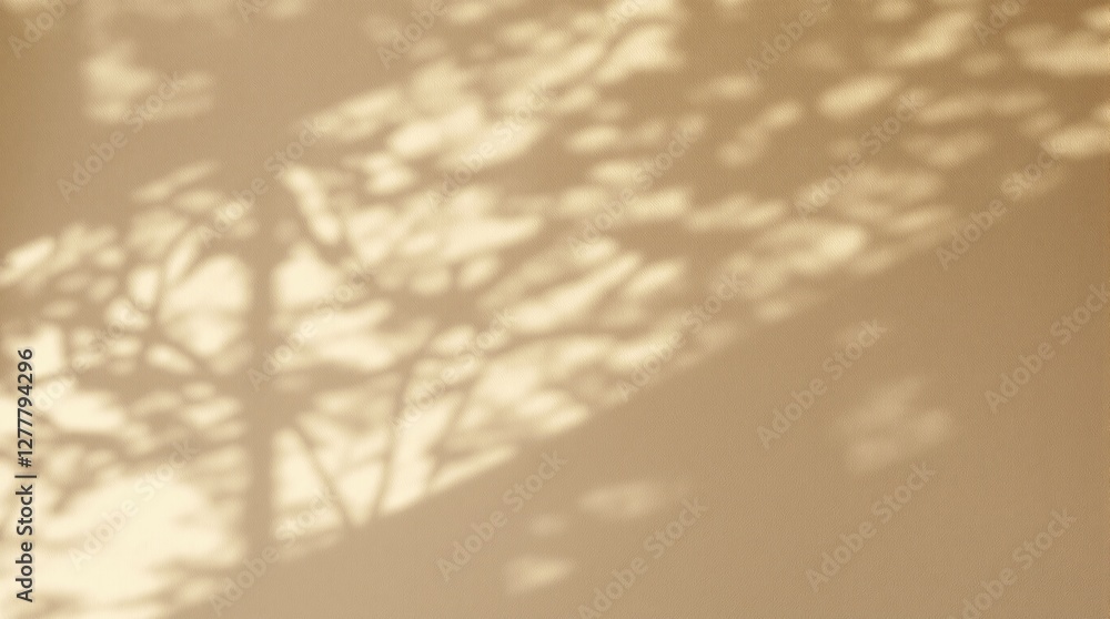 Poster abstract blurred tree shadow on a beige background, creating a soft and natural aesthetic. minimalis