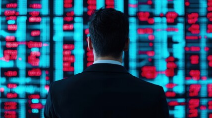 Analyzing market trends financial sector data visualization digital environment back view business intelligence insights