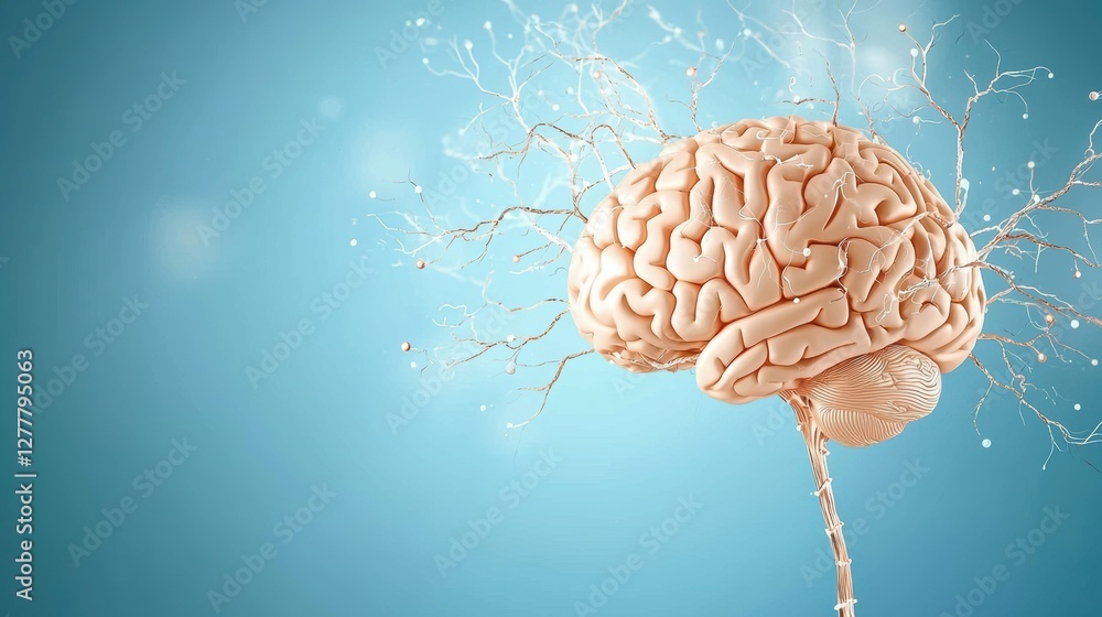 Aufkleber a human brain morphing into a network of interconnected nodes, symbolizing the relationship between 