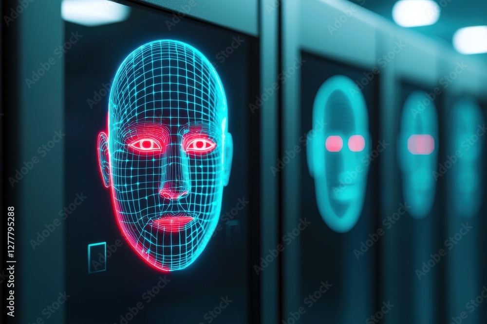 Aufkleber exploring ai facial recognition technology digital lab visual art futuristic environment close-up vi