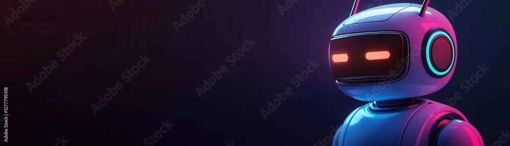 Poster exploring futuristic robotics digital studio 3d render neon lighting close-up technology innovation