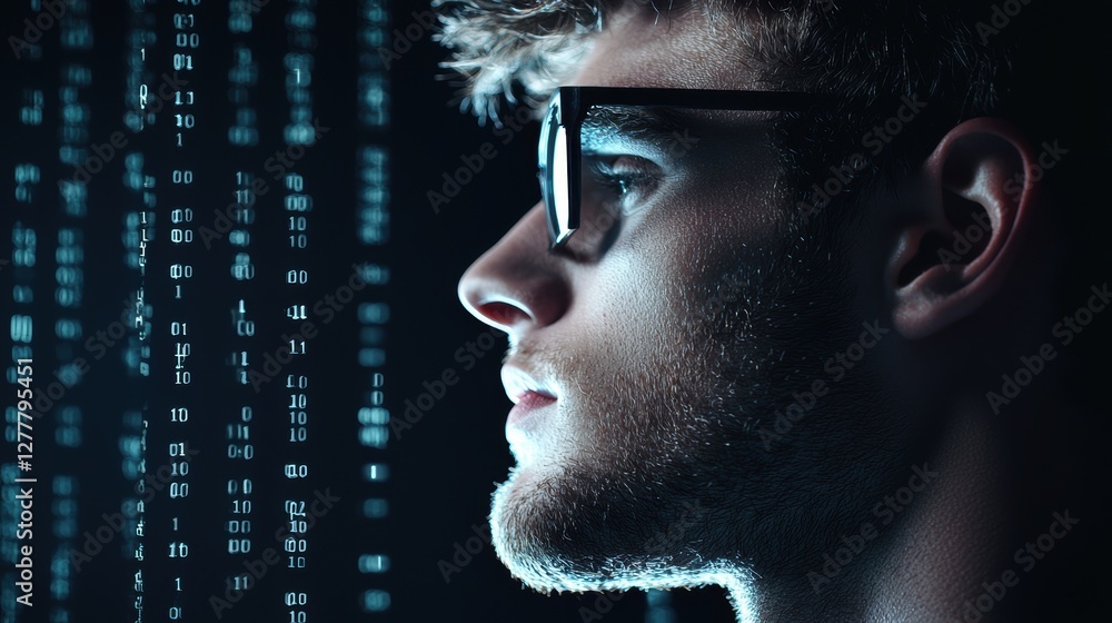 Aufkleber a human silhouette formed by binary code, representing the connection between humans and the digital