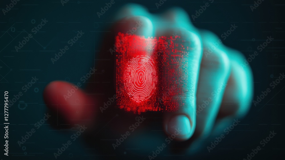 Poster digital fingerprint authentication system cybersecurity visual concept dark environment close-up per