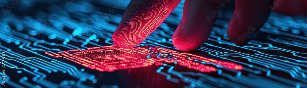 Poster digital fingerprint authentication cybersecurity lab technology image high-tech environment close-up